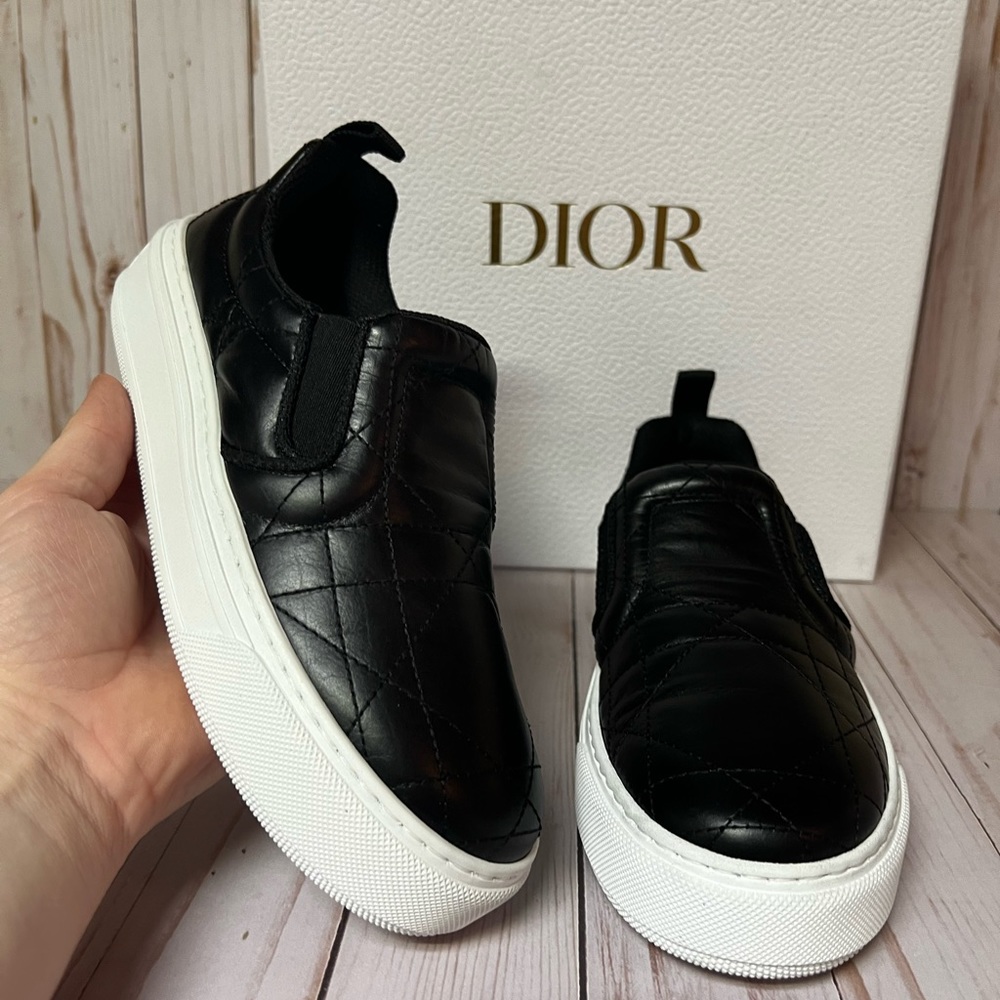 Christian Dior Solar Cannage Quilted Leather Slip On Sneaker Black Sz 35 / 5 - Picture 5 of 14